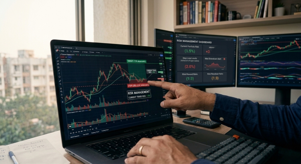 Stock trading risk management and stop loss concept