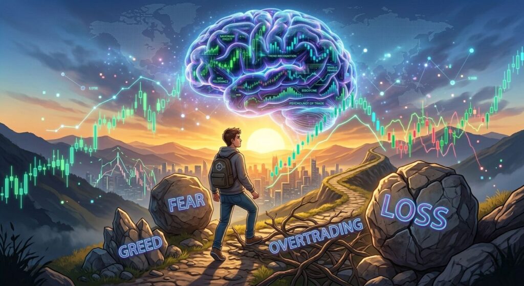 Beginner trader facing obstacles like fear greed and loss in stock market journey